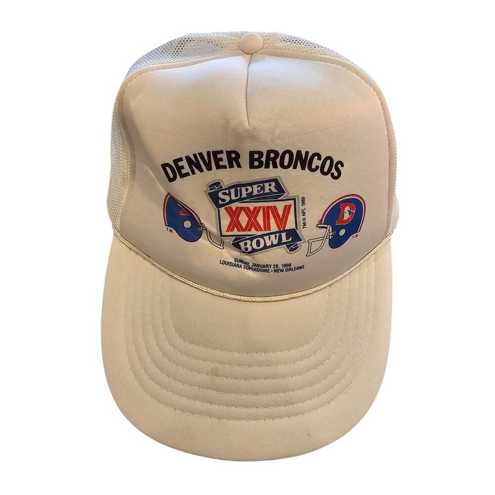 Denver Broncos Trucker Cap Vintage 1989 Super Bowl XXIV FOAM snap Back RARE